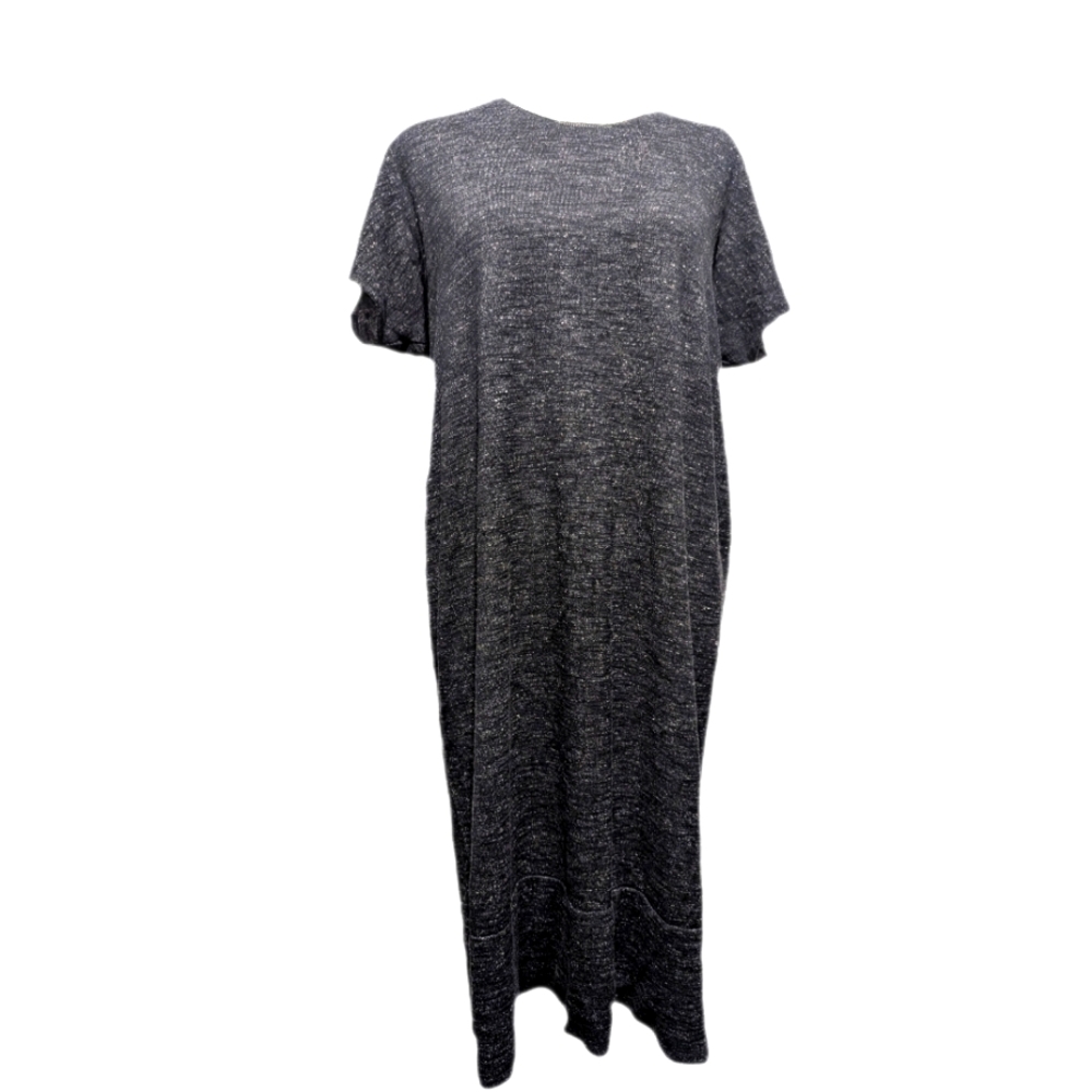Boboutic Short Sleeved Charcoal Shift Lagenlook Maxi Dress -L-